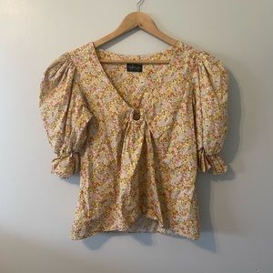 Anthropologie vintage Floral, cottage core puff sleeve blouse, size Small